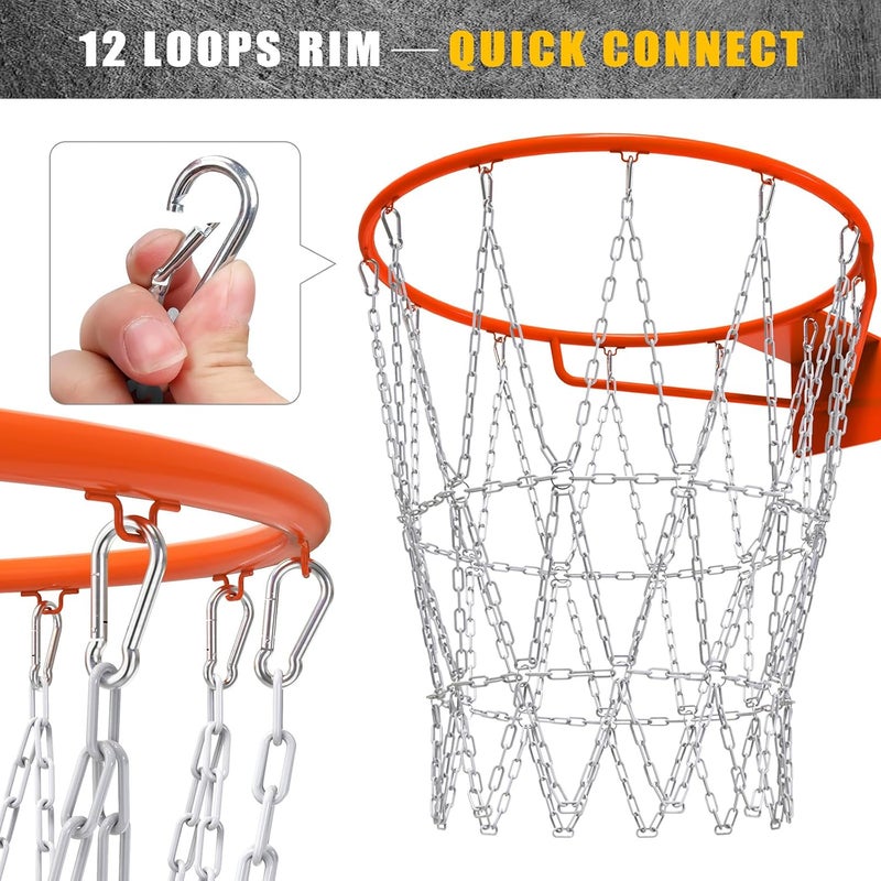 KingDolly Upgraded Buckle Chain Basketball Net, Rust-Proof Coated Metal Basketball Net Outdoor with 12 Loops Snap Links, 18" Universal Fit Chain Net for Basketball Hoop - No Tools Installation - Image 2